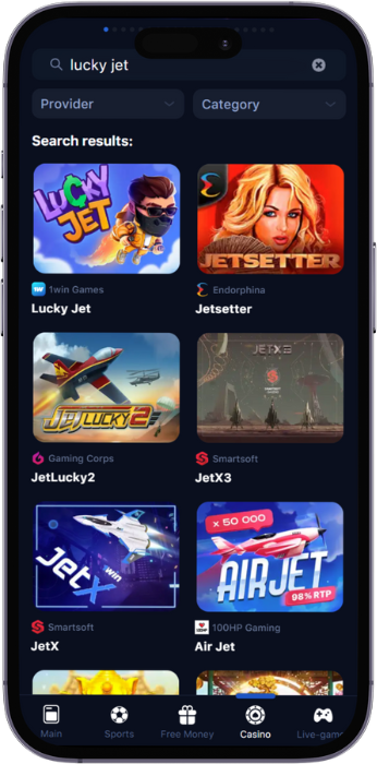 Screenshot of Lucky Jet game search